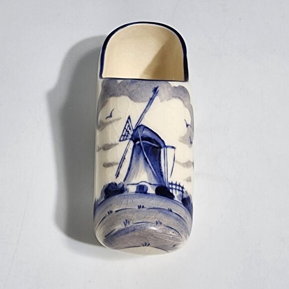Ceramic Dutch Windmill Painted Clog Shoe Planter Japan Blue White VTG - Picture 4 of 10